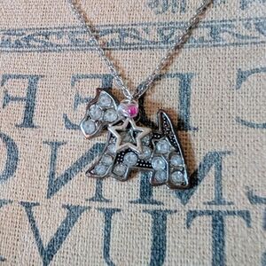 Y2K Mcbling Rhinestone Sterling Silver Dog Pendant Necklace